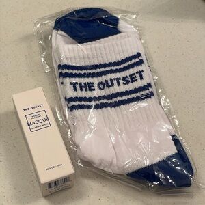 THE OUTSET Mini Blue Clay Mask + Logo crew Sock Gift Set New Limited Edition GWP